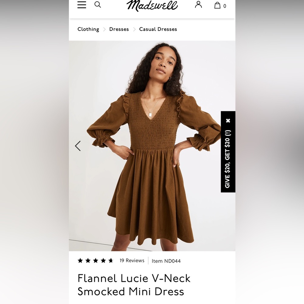 Madewell Lucie V neck Flannel Dress - size medium